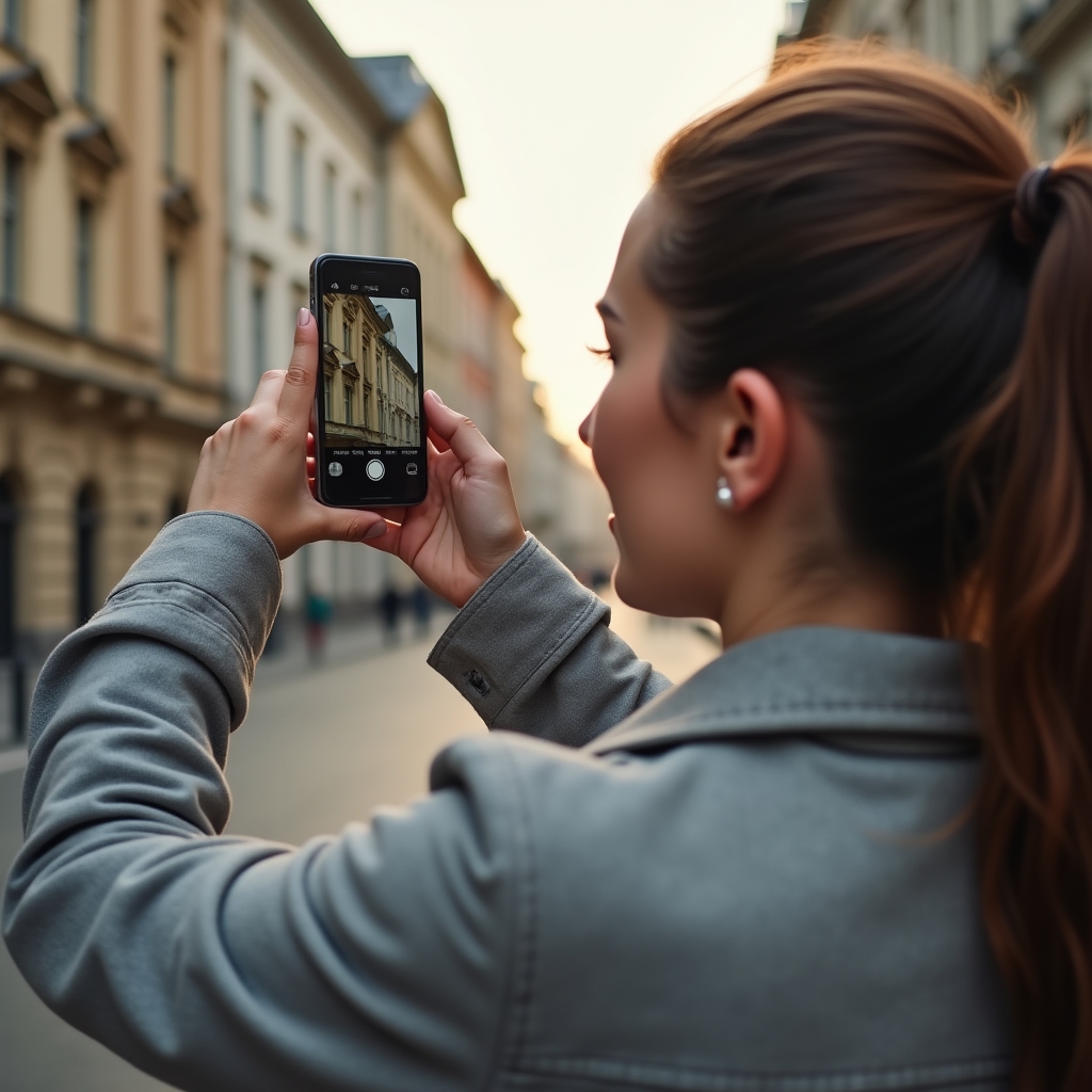 Participant fotografiind cu telefonul mobil la curs de compoziție