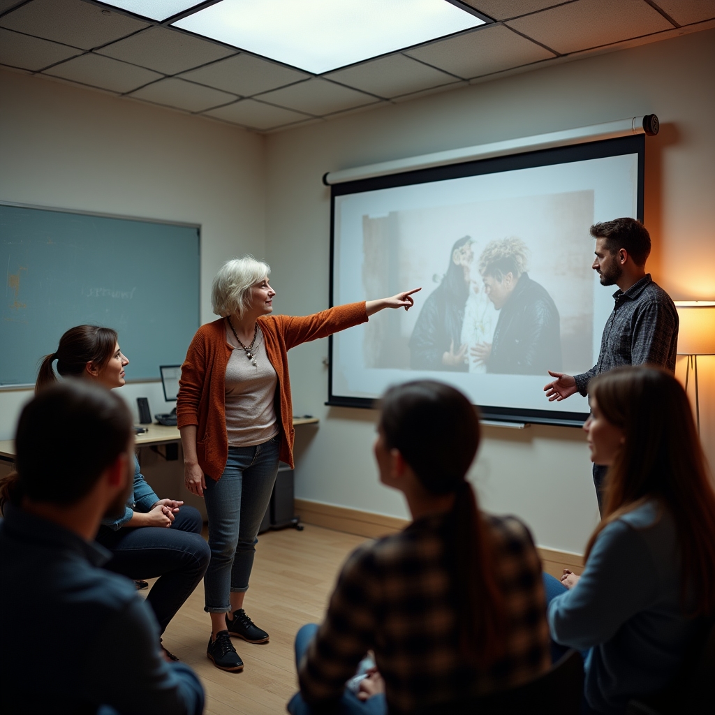 Student primind feedback la sesiunea de fotografie